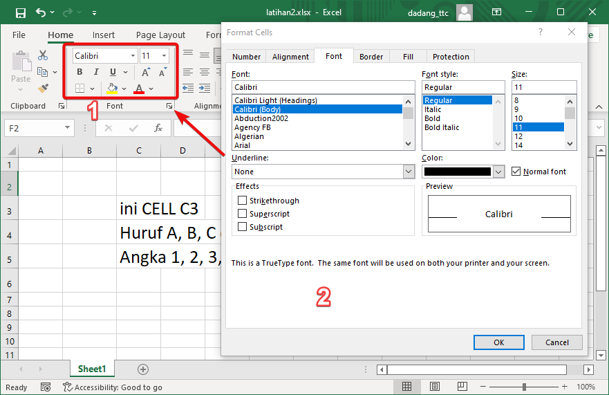 Font Tab Excel