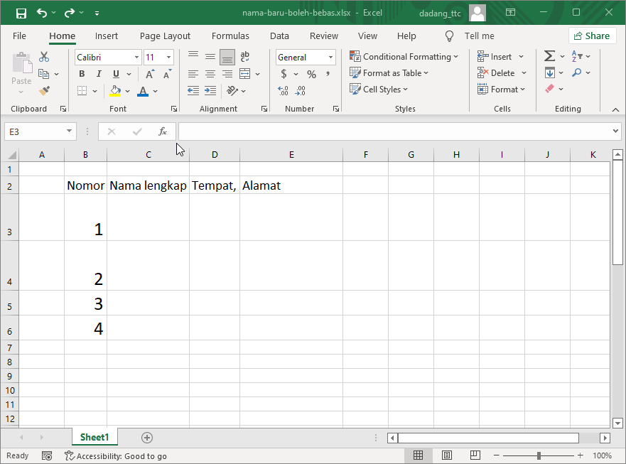 Insert kolom Excel