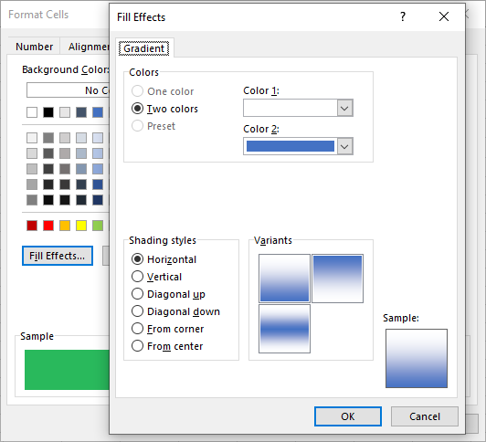 Menu Fill Effects Two Colors di Excel