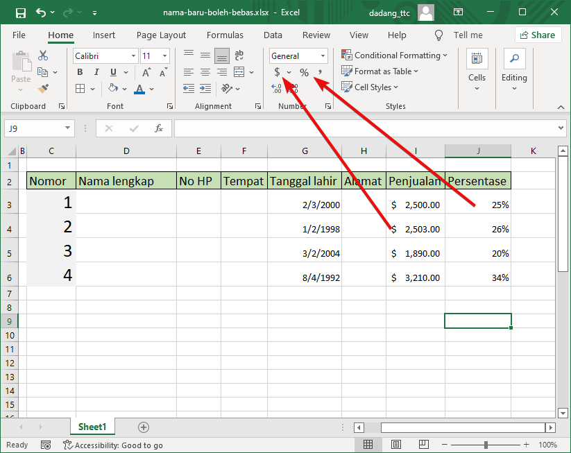 Contoh format cepat