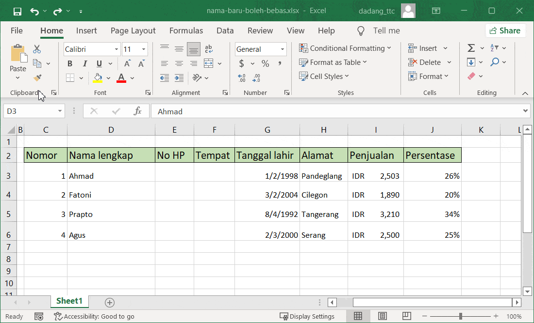 Hasil Replace di Excel