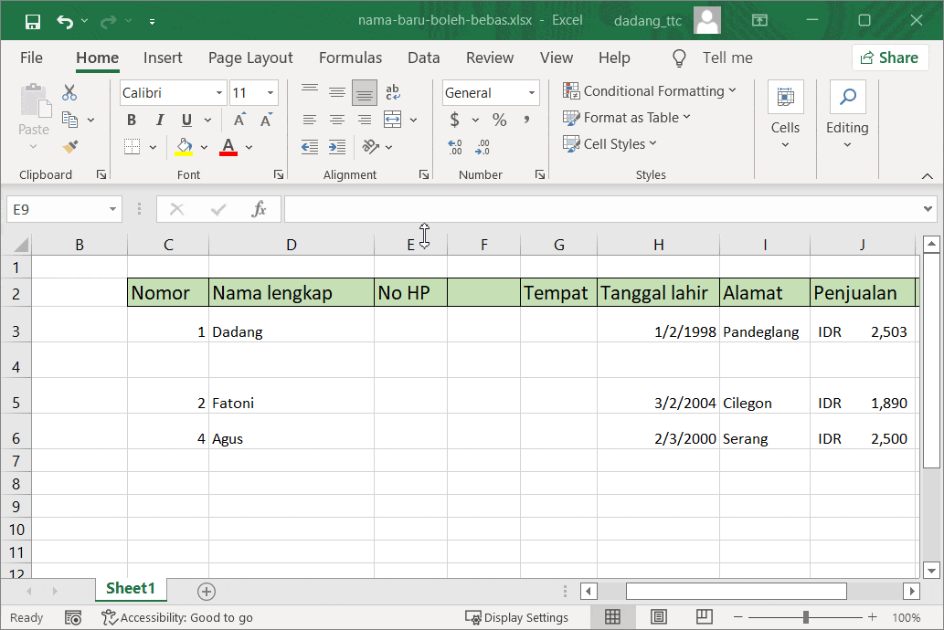 Delete Column di Excel