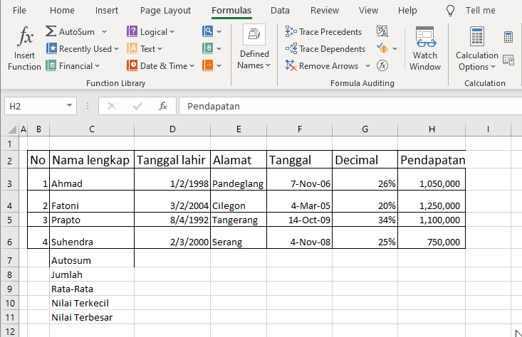 Tombol AutoSum di tab Home