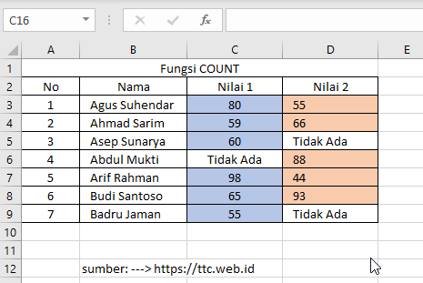 Contoh Fungsi COUNT Excel