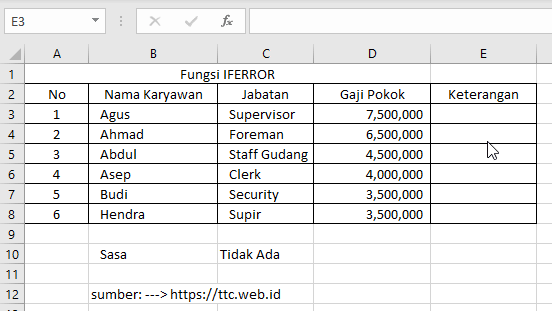Contoh Fungsi IFERROR Excel #Value