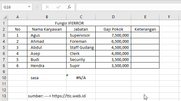 Contoh Fungsi IFERROR Excel