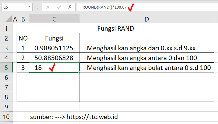 Hasil Fungsi RAND Excel