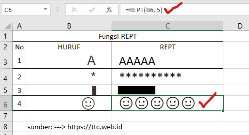 Hasil Fungsi REPT Excel