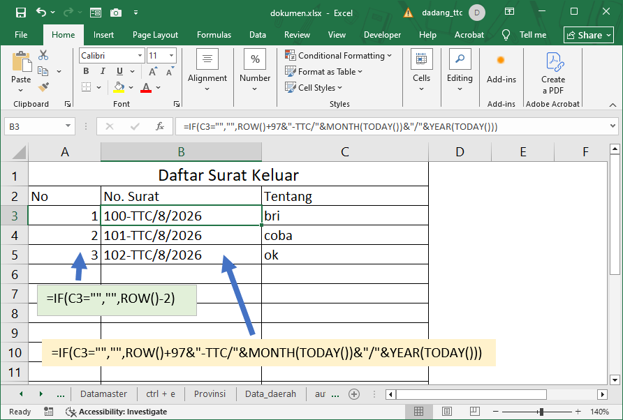Cara menggunakan fungsi ROW di Excel untuk membuat nomor urut otomatis