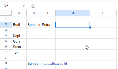 Contoh fungsi TEXTJOIN di Excel