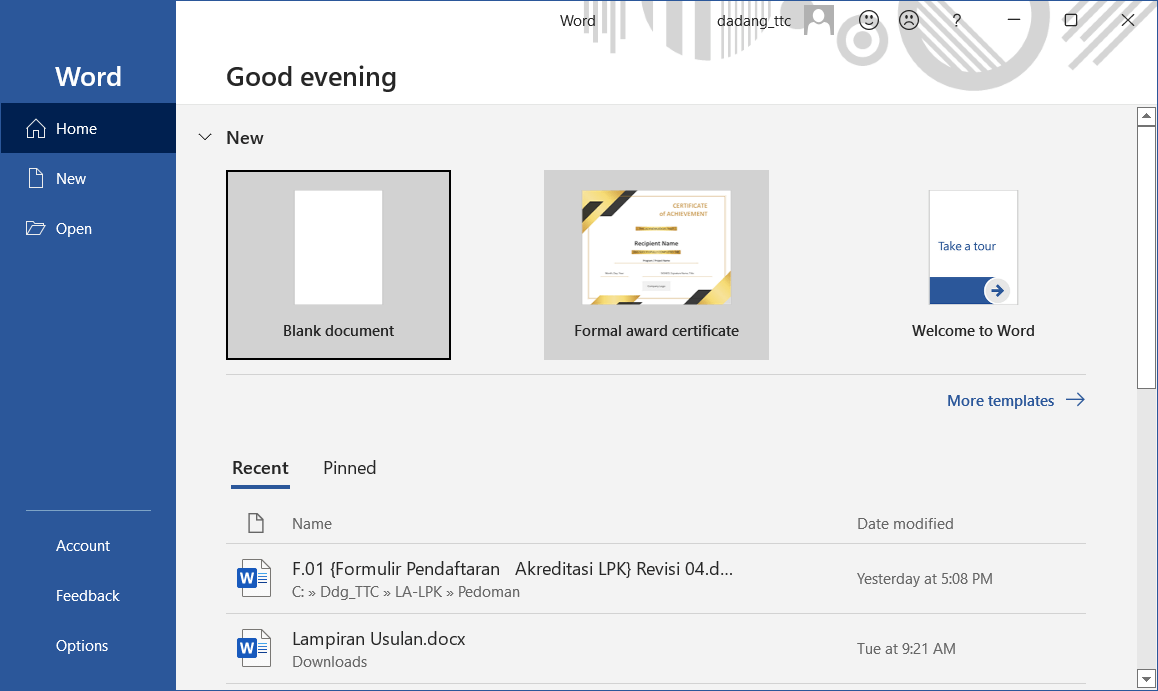 Pilih Blank Document