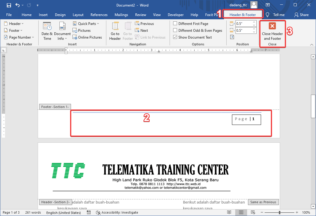 Area footer aktif