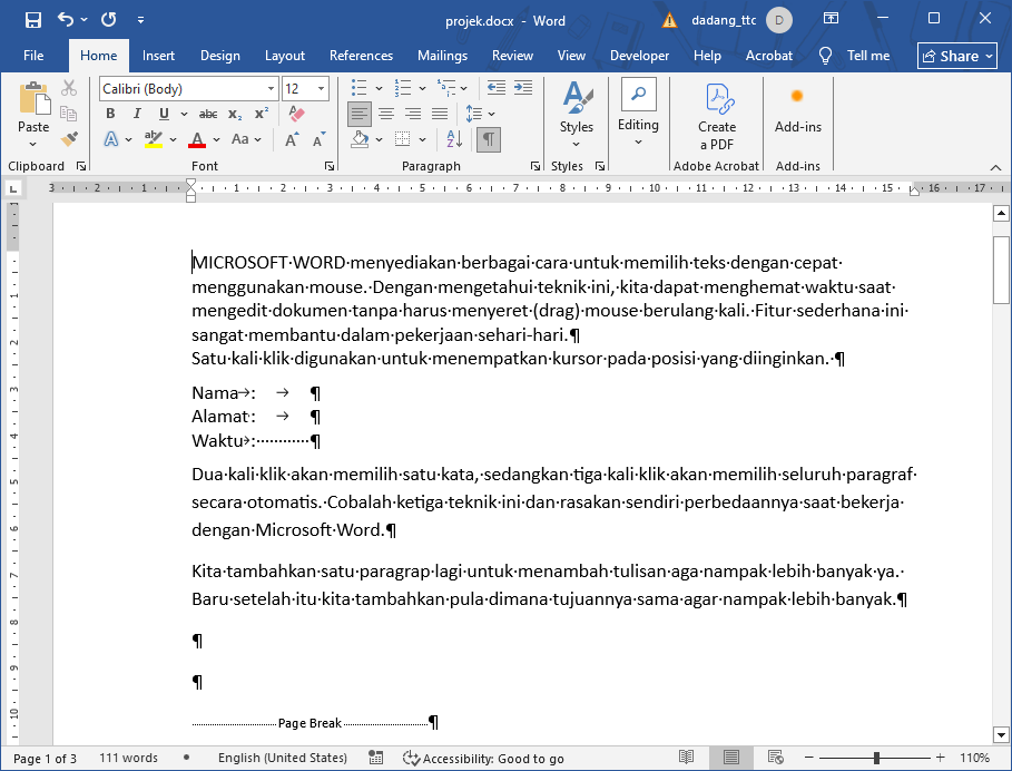 Tanda formatting pada Microsoft Word