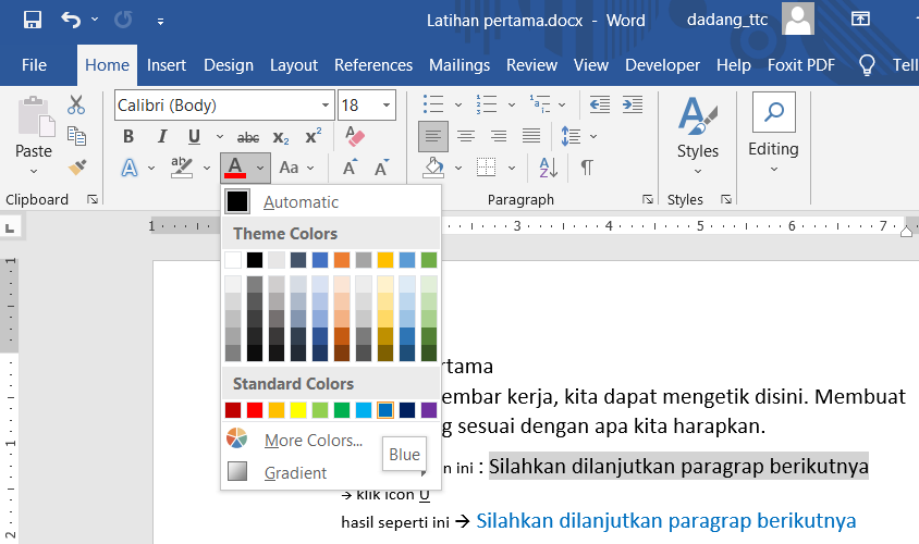 Mengubah warna teks