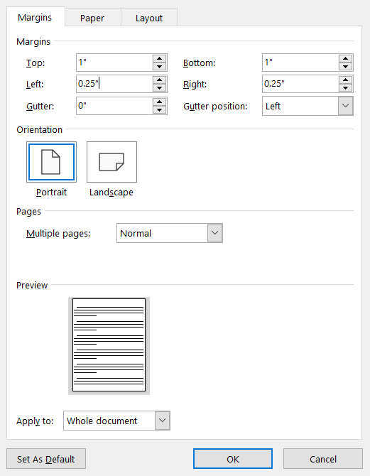 Menu Margin Word