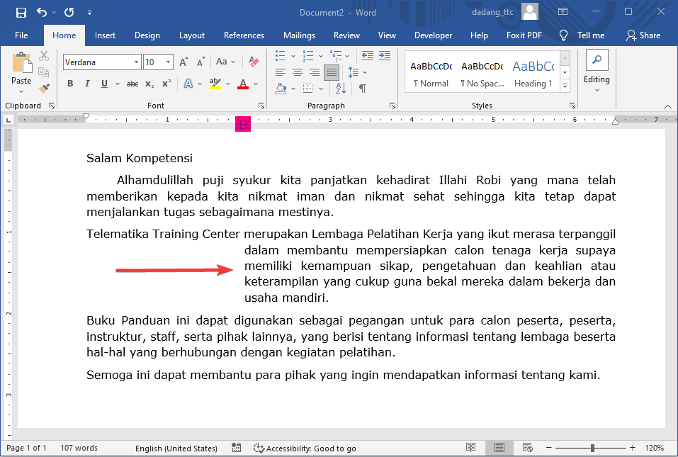Hanging Indent Word