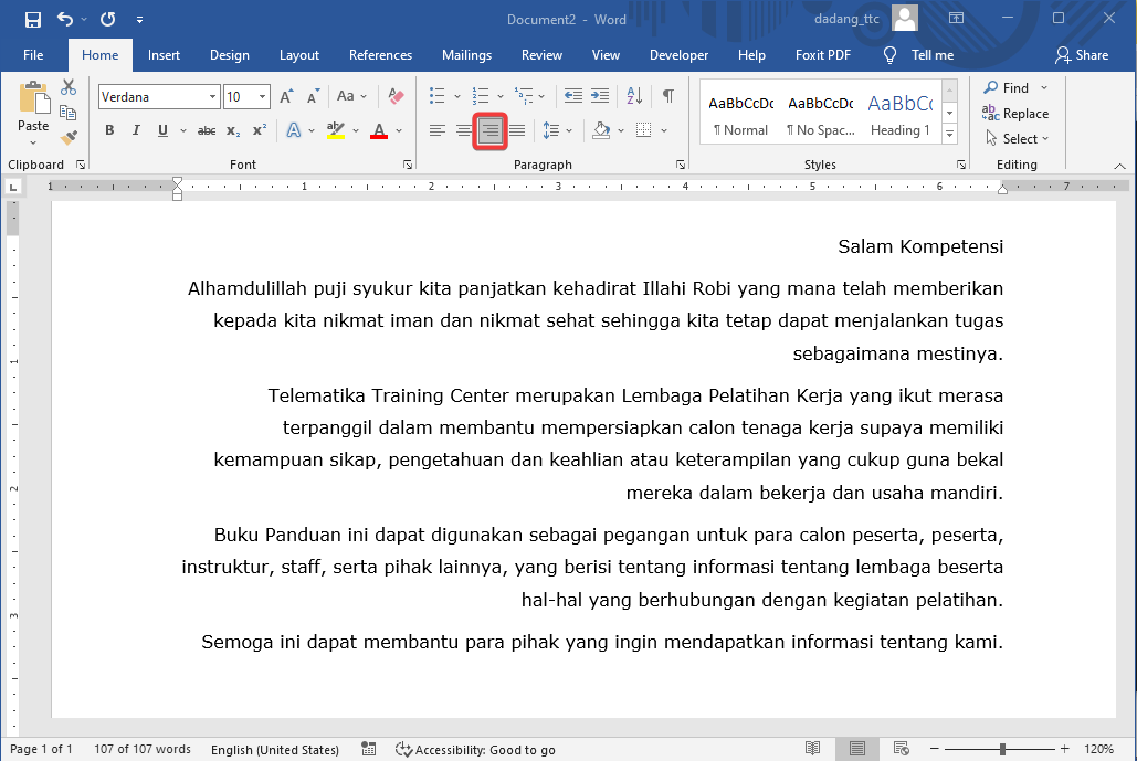 Align Right di Word