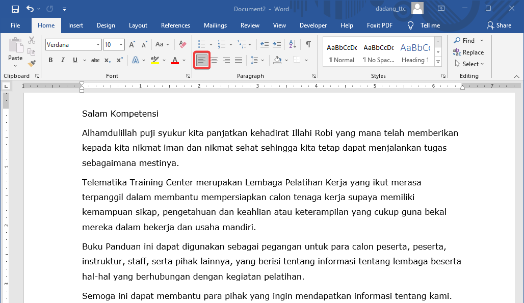Align Left di Word