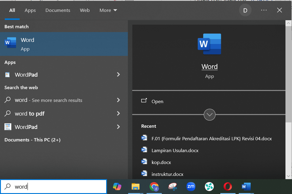 Membuka Microsoft Word