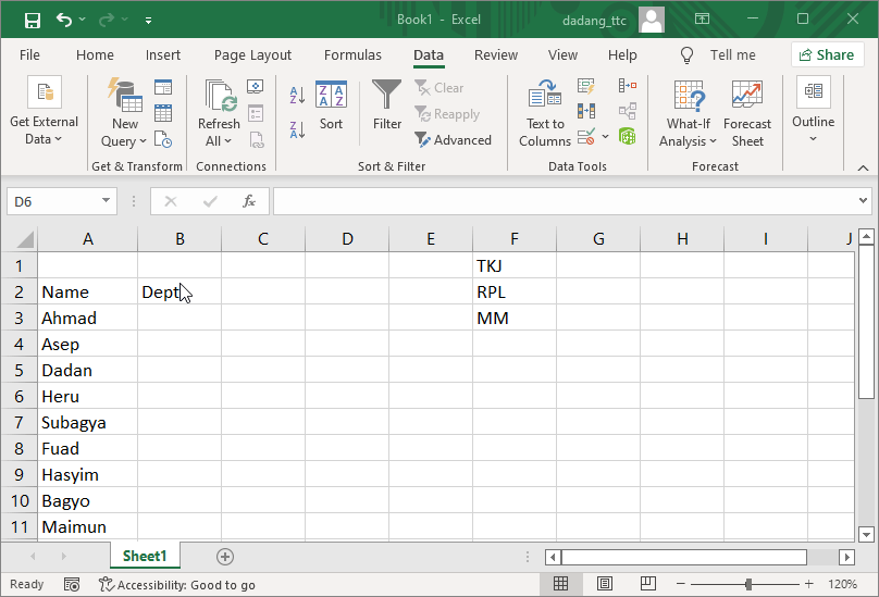 Dropdown Excel dari list