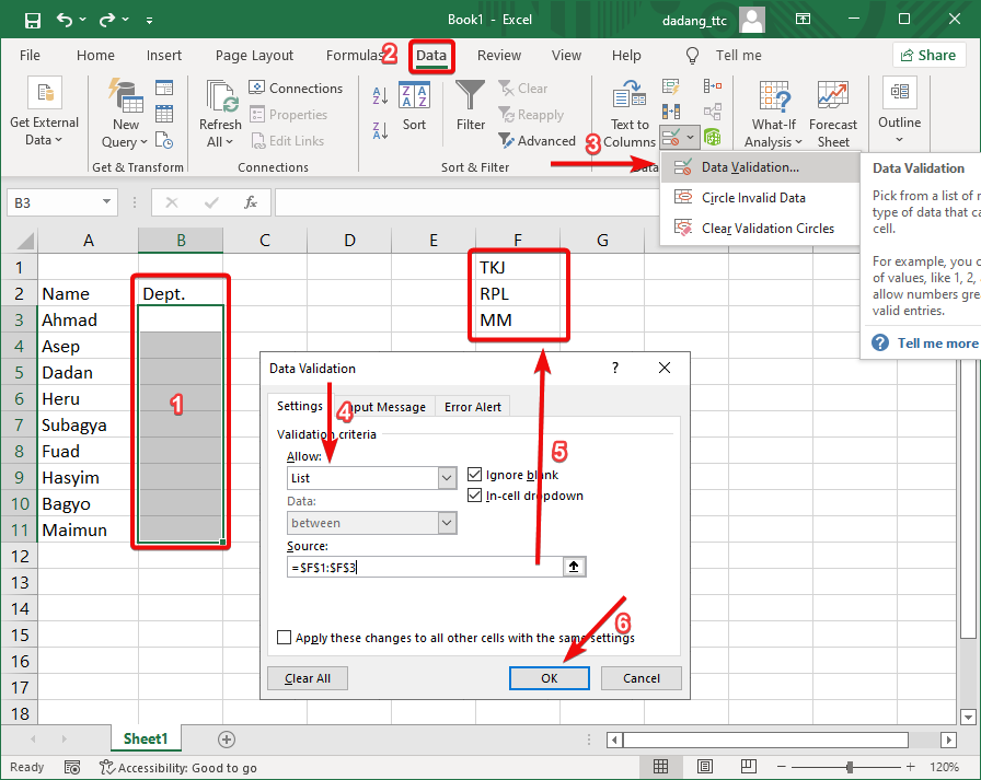 Validasi list dropdown