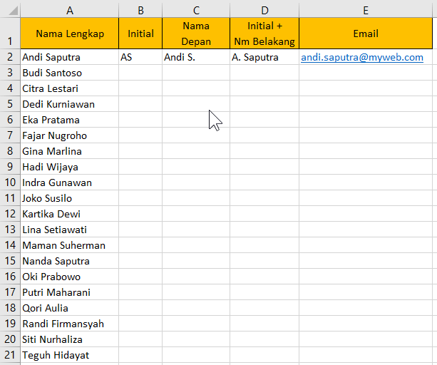 Excel Flash Fill demo
