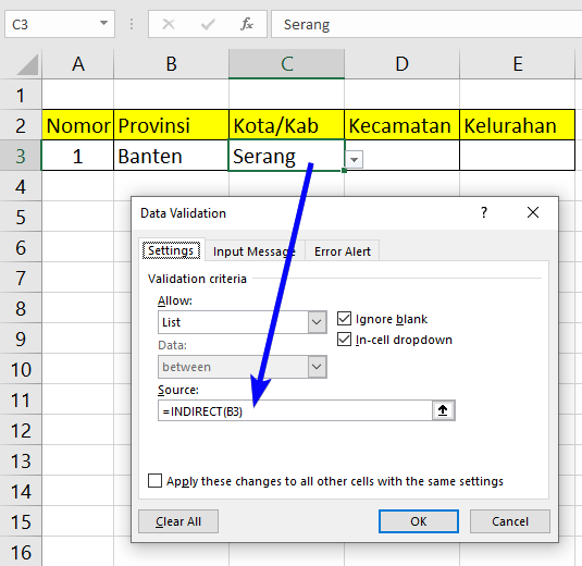 Data Validation INDIRECT