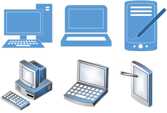 Desktop computer, laptop, and tablet