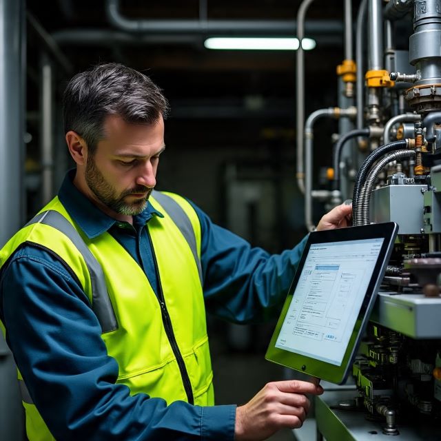 Computer used in factory and engineering illustration