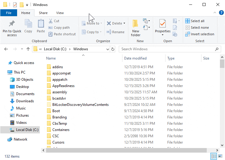 Example of scrolling using mouse wheel on Windows folders