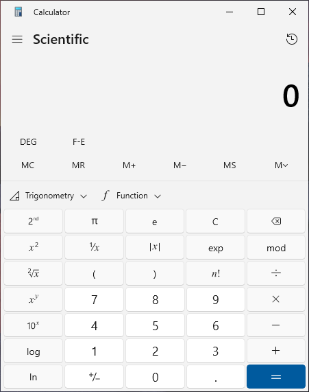Windows Calculator Scientific Mode